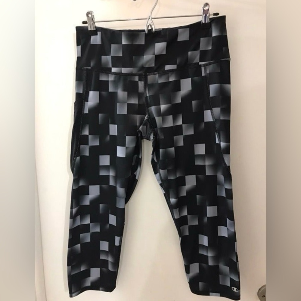 Cropped Graphic Black and White Athletic Leggings by Champion
